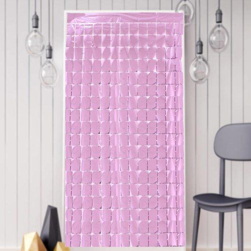 Light Pink Color Rectangular Shape Polyester Foil Curtain For Decoration Purpose