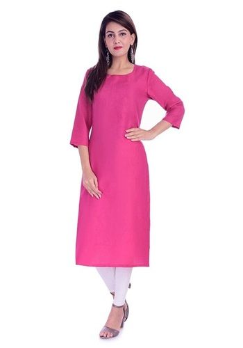 Washable Round Neck Breathable Daily Wear Plain Cotton Ladies Pink Kurti