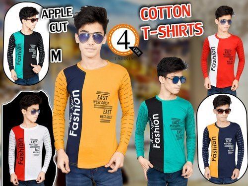 Multi Color Full Sleeves Round Neck Pure Cotton Fabric Regular Fit Boys T-Shirt