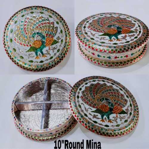 Wood Round Meenakari Dry Fruit Box, Number Of Compartments - 4