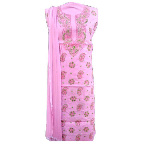 Pink Lucknowi Chikankari Straight Cotton Suit