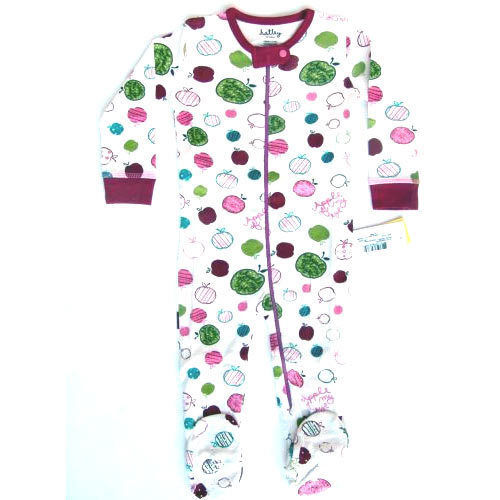 White Kids Fashionable Round Neck Full Sleeves Printed Cotton Night Suit