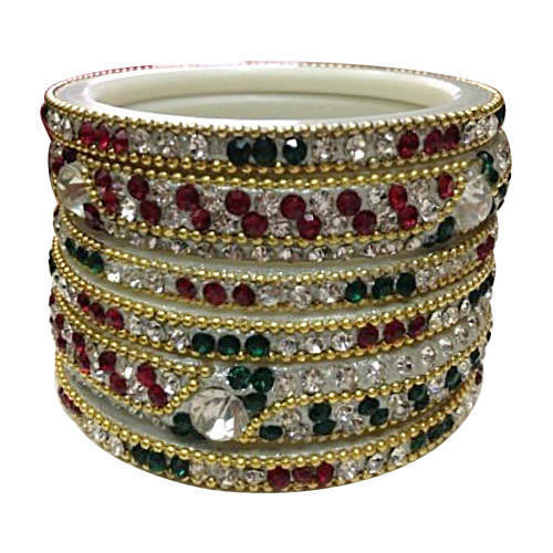 Ladies 2.4 Inches Gold And Stone Plated Metal Bangles