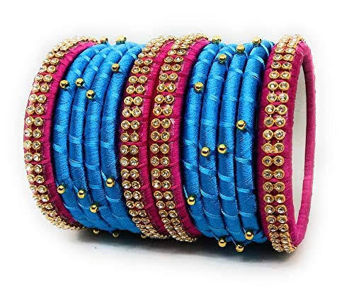 Ladies Turquoise Silk Thread Bangles For Party And Festival Wear