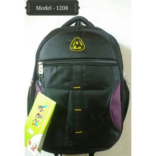 Unisex Large Capacity Nylon School Bag - Water Resistant, Multi-Compartment with Zipper Closure and Microwaveable Feature, Black and Purple Design