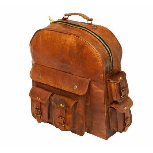 Black Waterproof And Adjustable Strap Vintage Leather Shoulder Backpack (5.2 Kg)