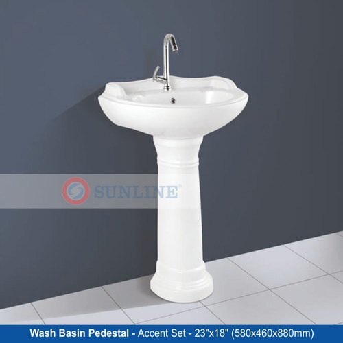 Ceramic Oval Pedestal Wash Basin - 23x18 Inch Polished Finish | Eco Friendly, Easy To Clean, Elegant Design