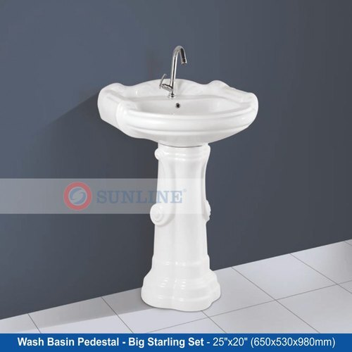 Ceramic Pedestal Wash Basin - 25x20 Inch Oval Design, Easy To Clean | Elegant Look, Scratch Resistant, Polished Finish