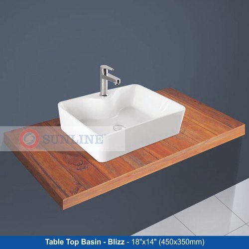 Blizz Ceramic Table Top Wash Basin - 450x350mm, Eco-Friendly White Design | Scratch Resistant, Easy Installation, Reliable Nature, Polished Finish