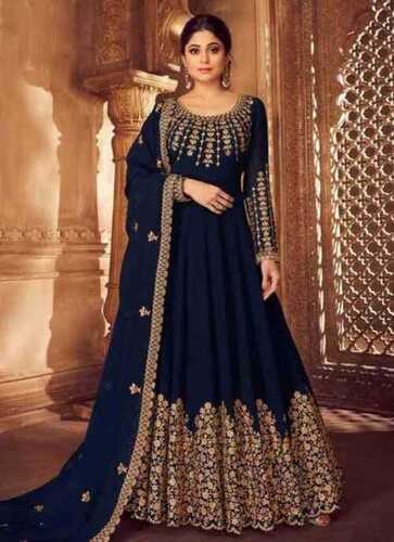 Blue Embroidered Ladies Anarkali Salwar Suit For Wedding And Party