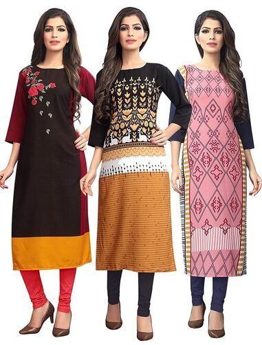 Casual Short Sleeve Ladies Printed Cotton Kurti, Set Of 3 Piece at Best ...