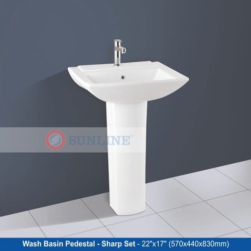 Ceramic Pedestal Wash Basin 22X17 Inch - Color: White