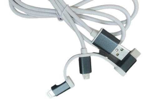  सफ़ेद फास्ट चार्जिंग 2.4Amp C टाइप USB केबल - 3 इन 1 सभी मोबाइल फोन के लिए 