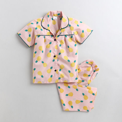 Kids Printed Casual Wear Collar Neck 100% Cotton Half Sleeve Night Suit