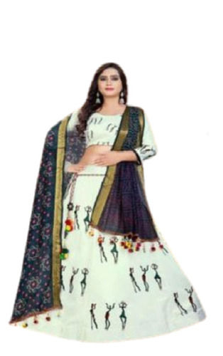 Cotton Off White With Navy Color Dupatta Embroidered Lehenga Choli 