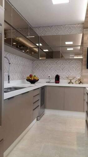 Matte And Gloss Finish L Shaped Designer Modular Kitchen