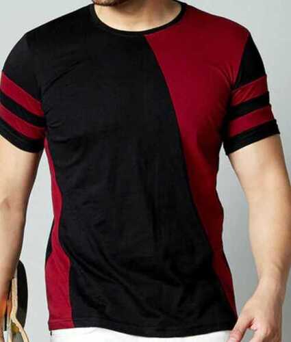 Red And Black Round Neck Cotton Mens T Shirt For Casual Wear