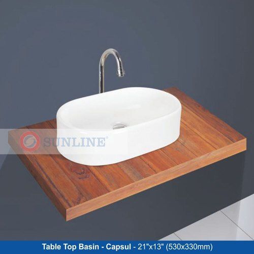 Long Life Span White Capsule Ceramic Table Top Basin (530x330 mm)