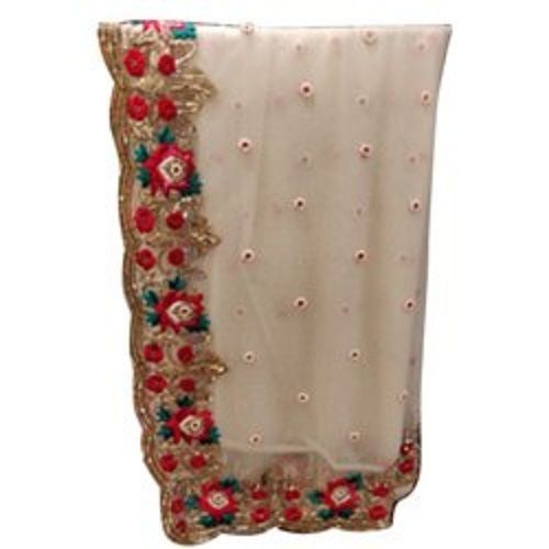 Traditional Women Skin Friendly Comfortable Breathable Party Wear White Floral Net Saree