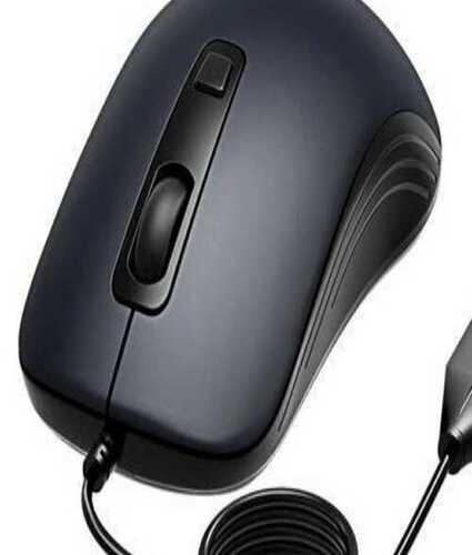 Plain Computer Wire Mouse For Desktop And Laptop Use - PVC Material, Optical Type, Grey and Black Colors | Durable, Non-Breakable Design with 1 Year Warranty