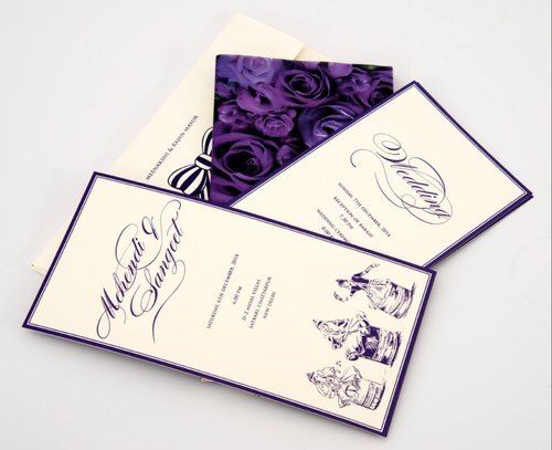 Lamination Beautiful Designs Smooth Paper Purple And White Wedding Invitation Card