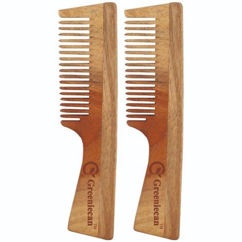Manual Nourishing Neem Wooden Comb With Handle For Daily Use