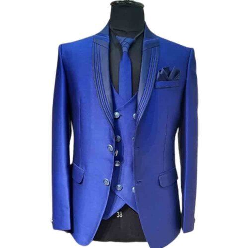 Mens Breathable Full Sleeve Stylish Party Wear Plain Sky Blue Wedding Suit