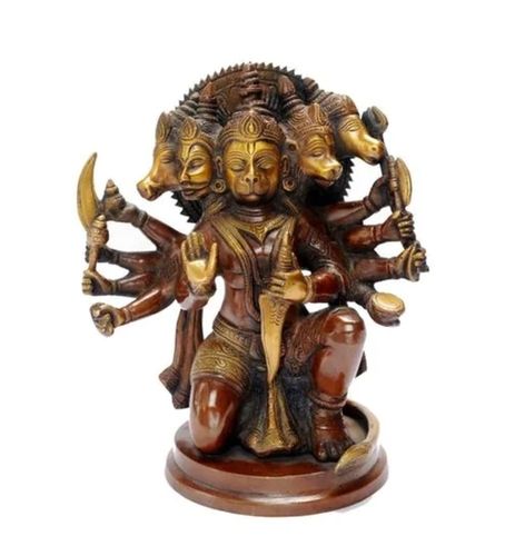 Polished Religious Brass Panchmukhi Hanuman Statue Height: 9 Inch (In)