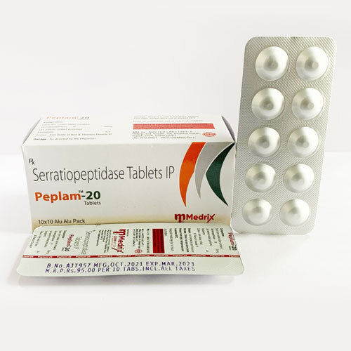 White Peplam-20 Serratiopeptidase 20 Mg Tablet, 10X10 Alu Alu