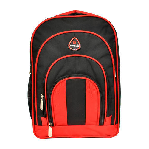 Red And Black Zipper Closure Type Waterproof Plain Polyester School Backpack Bag