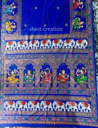 Automatic Traditional Hand Painted Pattachitra Design Saree