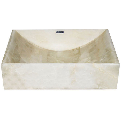 Metal Wall Mounted Rectangular Bathroom White Onyx Marble Sink (Mb-981)