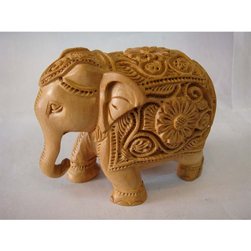 Polished Wood Carved Handmade Elephant Up Trunk Statue Animal Figurines Showpiece