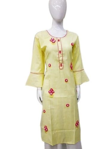 Full Sleeve Straight Round Neck Ladies Cotton Kurti Use For Casual Wear