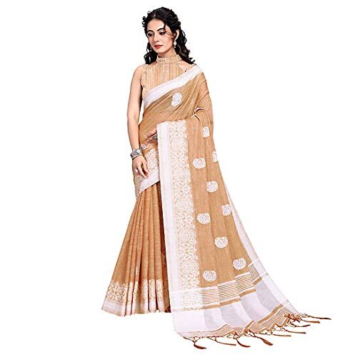 Ladies Linen Printed Saree, 6 Meter And Blouse Piece Set
