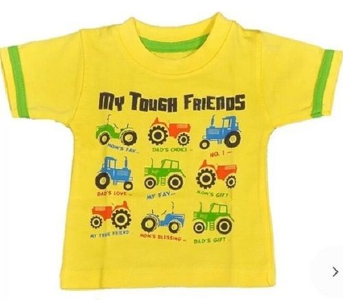 Casual Wear Sleeveless Round Neck Yellow Printed Cotton Kids T-Shirt