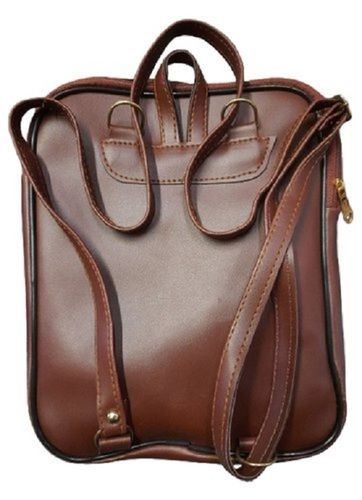 Ladies Brown Color Leather Backpack Bag With 3 Compartments And Zipper Closure