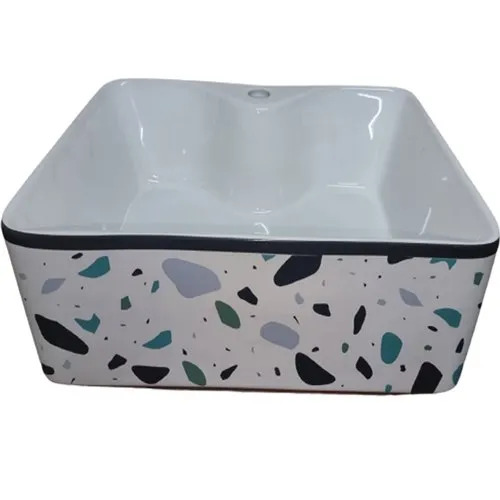 Almighty Art Rectangular Printed Table Top Wash Basin - Ceramic, 18x13 Inches, Elegant Look, Easy to Clean, Eco Friendly