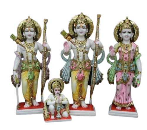 1.5 Foot Paint Coated Religious Ram Darbar Marble Statue