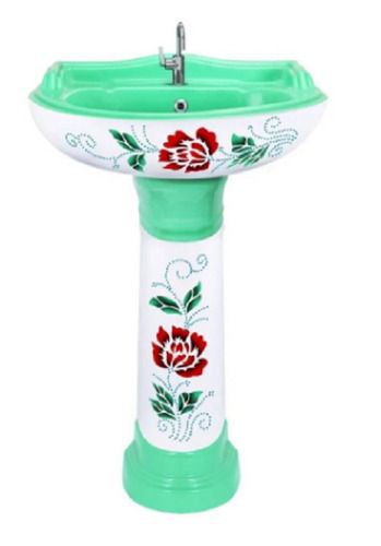 Green And White Good Quality Oval Shaped Wall Mounted Ceramic Designer Pedestal Wash Basin In 3 Feet Size