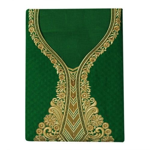 Green Comfortable Cotton Unstitched Embroidery Ethnic Salwar Suit For Women