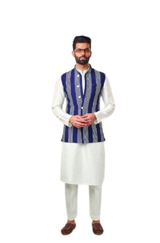 Ethnic Hand Loom Traditional Long Sleeve Banded Collar Men's Kurta Pajama