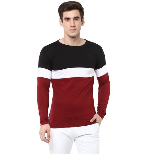 Mens Casual Wear Breathable Full Sleeves O Neck Striped Cotton T-Shirt