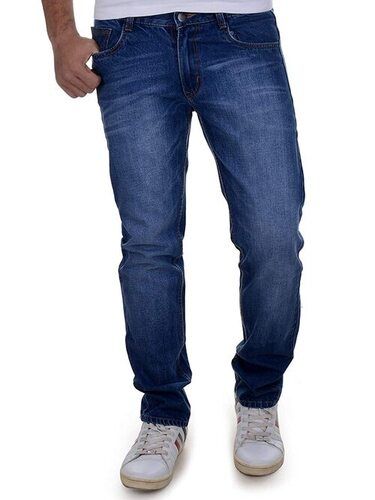 Mens Casual Wear Breathable Plain Dyed Straight Tapered Fit Blue Denim Jeans