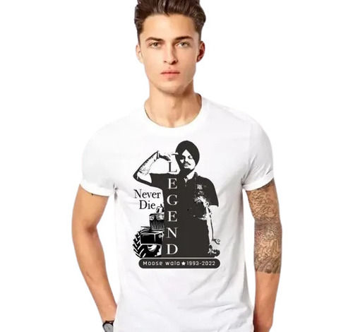 Silver Cotton Printed Men T Shirt With Round Neck Short Sleeve Daily Wear And Comfortable