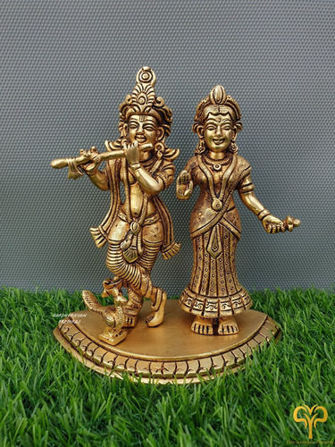 Blue Radha Krishna Brass Statue For Worship With 2.5-5 Kg Weight, Polished Finish