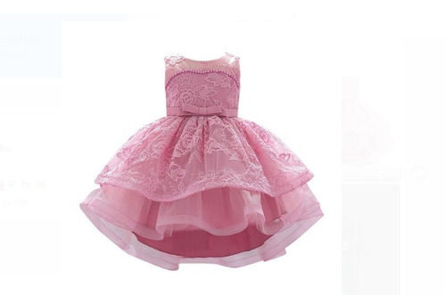 Round Neck Sleeveless Polyester Floral Net Kids Party Wear Frock