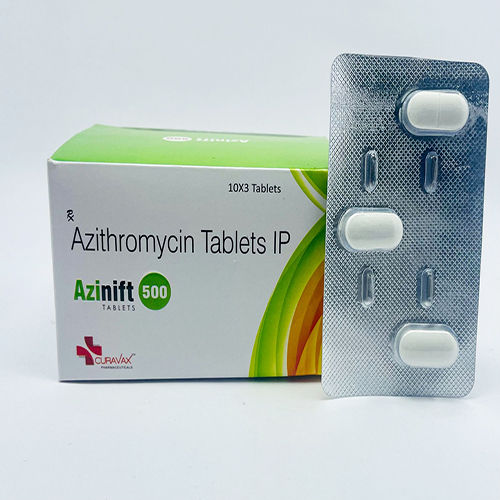 Blue Azinift-500 Azithromycin 500 Mg Antibiotic Tablet, 10X3 Blister