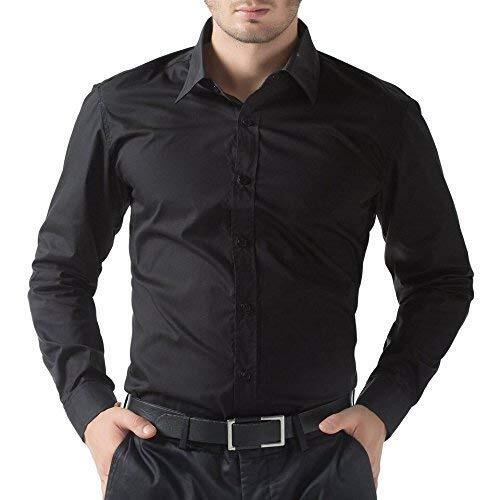 Formal Wear Plain Black Full Sleeve Mens Shirts With Normal Wash, Cotton Fabrics