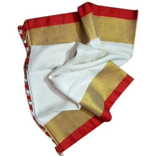 White Indian Traditional Fancy Party Wear Rich Bordered Linen Saree For Women